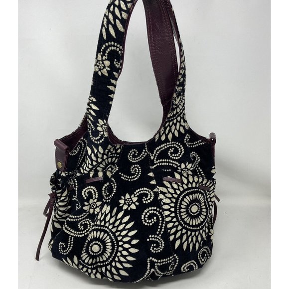 Lucky Brand Handbags - Vintage Lucky Brand Hobo Bucket Bag Black White Boho Cloth Leather Trim